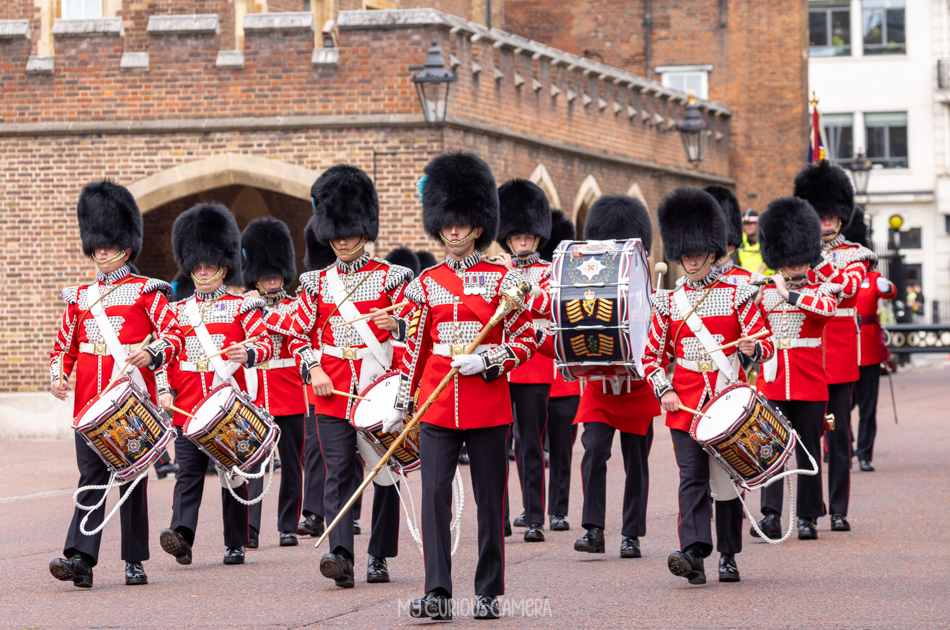 The Irish Guard band marching outside St James Palace, London for the Changing of The Guard