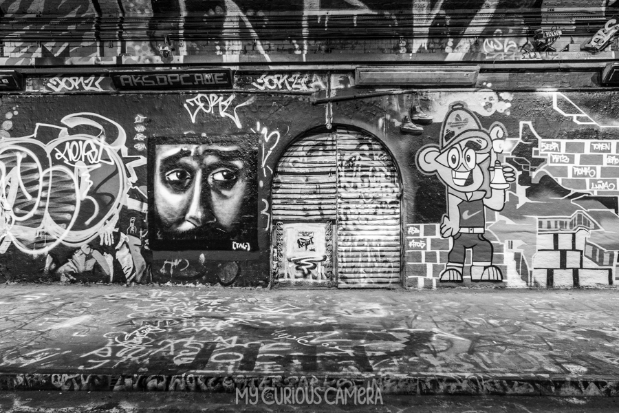 Leake Street Graffiti Tunnel showing great artwork and not so great graffiti